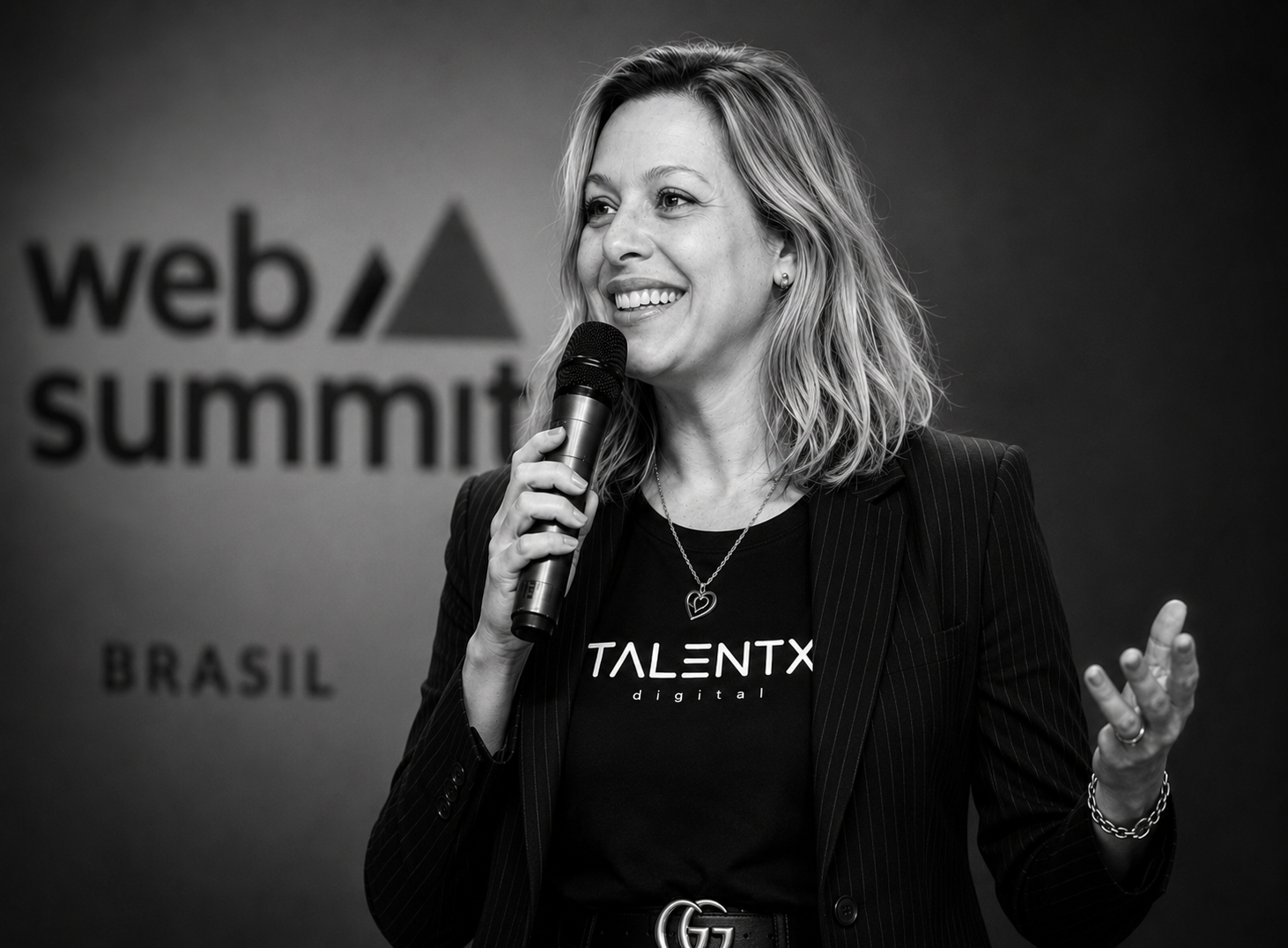 Irina Bezzan speaking on stage